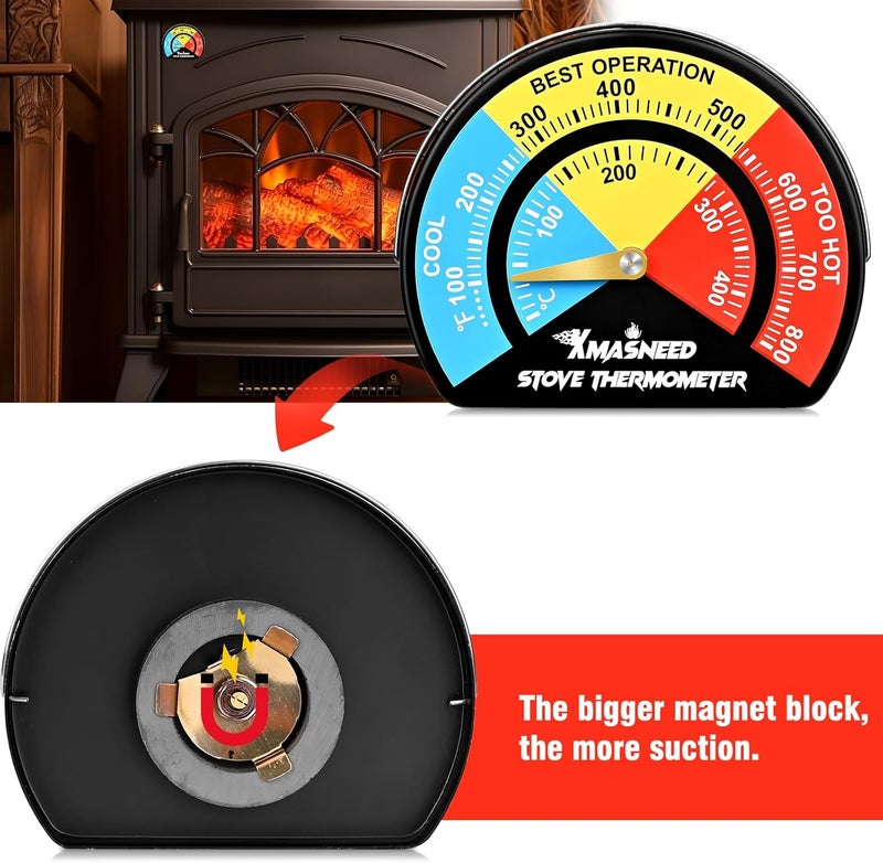 Xmasneed Magnetic Fireplace Thermometer - Large Size, Stove Top Temperature Gauge for Wood Burning Stove & Pellet Stoves (1PCS) - Image 4