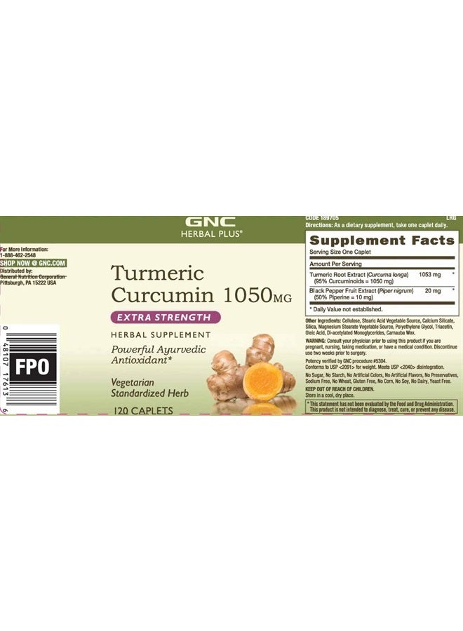 GNC Herbal Plus Turmeric Curcumin 1000mg Extra Strength, 120 Caplets, Provides Antioxidant Support - Image 3