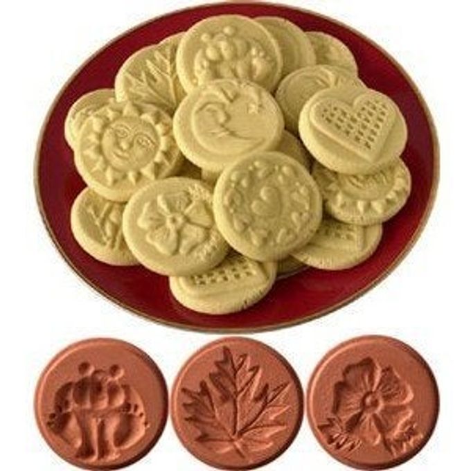 TERRA COTTA COOKIE STAMPS FOR BAKING OVEN DISHWASHER SAFE COOKIE CUTTER MOLDER STAMPER PRESS IDEAL FOR COOKIES POLVORON PASTRY SHORTBREADS BUTTER NATURE SET OF 3 DESIGNS