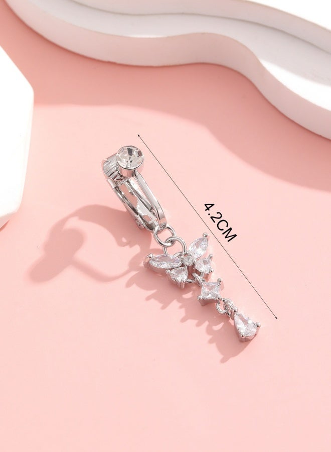 حلقة بطن مزيفة ثقب بطن مزيف حلقة سرة مزيفة ثقب سرة مزيف حلقات سرة قابلة للتثبيت بتصميم فراشة للنساء للارتداء اليومي والحفلات والشاطئ فضية 1 قطعة - Image 3