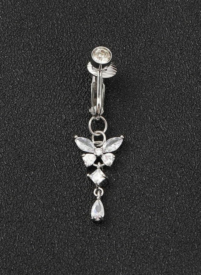 حلقة بطن مزيفة ثقب بطن مزيف حلقة سرة مزيفة ثقب سرة مزيف حلقات سرة قابلة للتثبيت بتصميم فراشة للنساء للارتداء اليومي والحفلات والشاطئ فضية 1 قطعة - Image 5