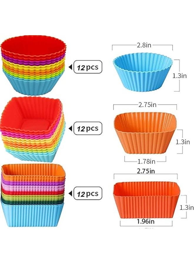 Silicone Cupcake Liners Baking Cups Cupcake Muffin Baking Cups Chocolate cup Mold Multicolor Reusable Easy Demoulding Cupcake Liners Set of 36 Pack Nonstick Easy Clean Dessert (Multicolored) - Image 2