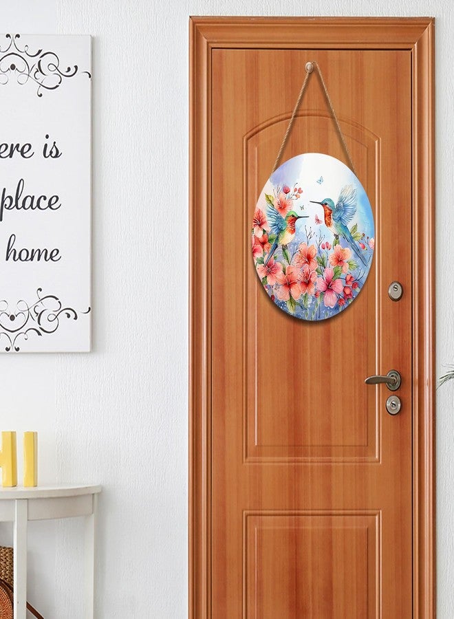 Harooni Spring Summer Hummingbird Birds Front Door Sign Farmhouse Spring Flowers Door Hanger 12"x12" Seasonal Summer Wooden Wreath for Outdoor Outside Porch Welcome Wall Hanging Decoration for Home - Image 5