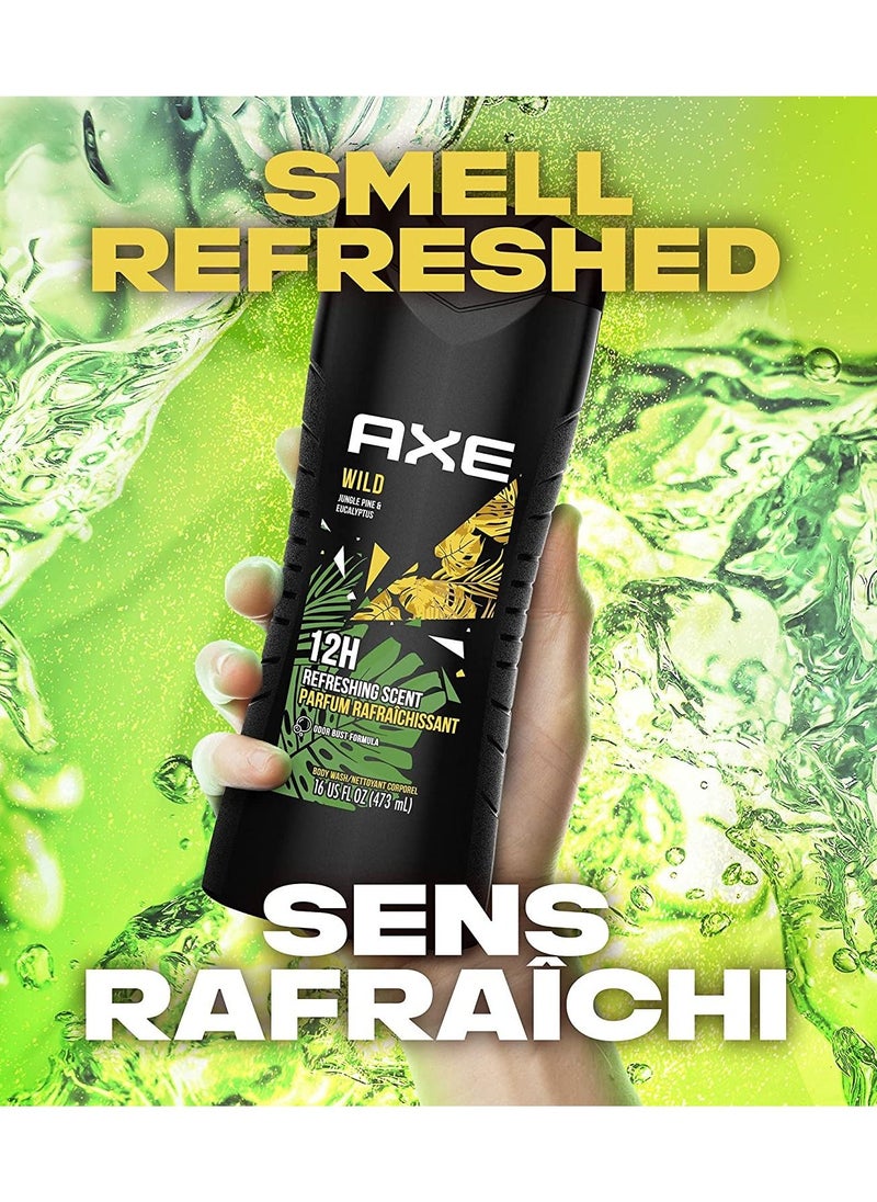 Axe - Axe Wild Body Wash for Clean and energized Skin Jungle Pine & Eucalyptus Infused with Essential Oils, 473ml - Image 1