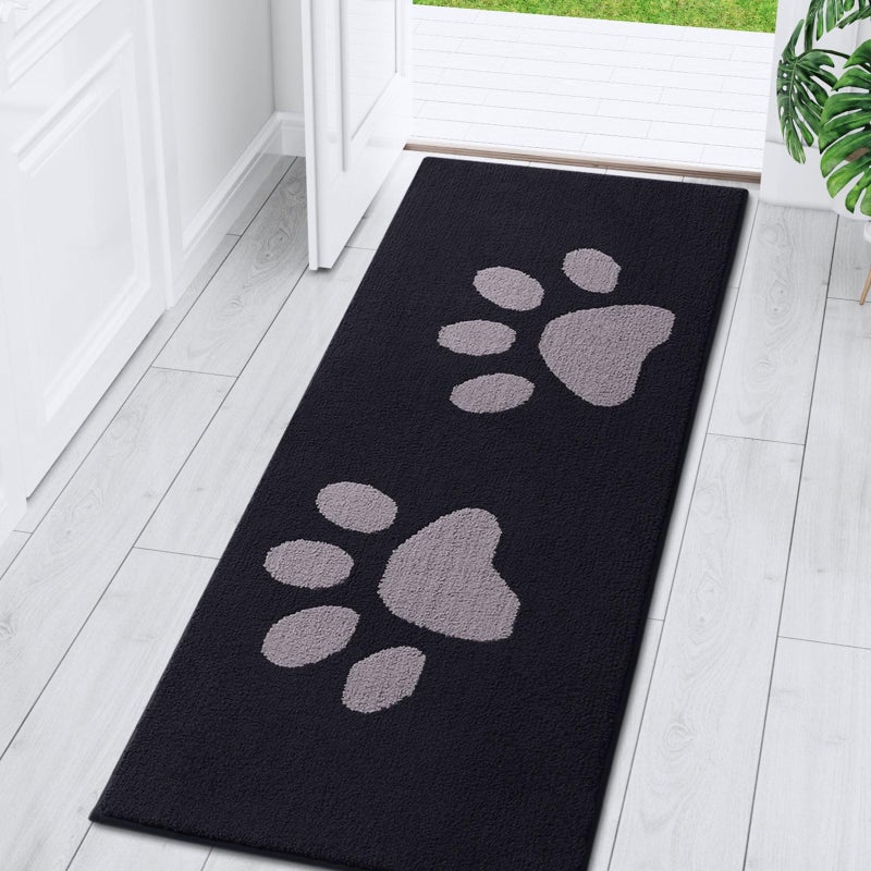 Buganda Dog Door Mat for Muddy Paws  Absorbent Dirt Trapper Washable Indoor Door Mat  Non Slip Low-Profile Mud Mat for Dogs  Front Entrance Door Mat for Inside Floor (59x24 Inches  Black and Grey) - Image 1