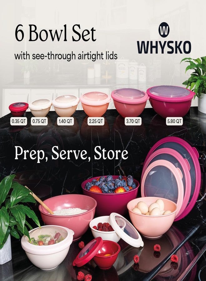 WHYSKO Mixing Bowl Set, 12 Piece Colorful Plastic Mixing Bowls with Lids Set for Food Prep Storage and Serving, Dishwasher Safe Microwave Safe for Kitchen Baking Cooking - Image 2