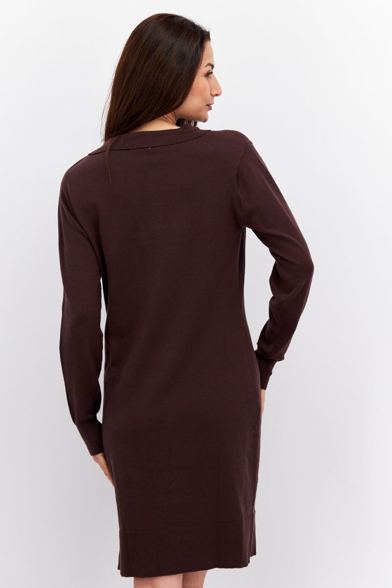 Fire & Glory Women Solid Sweater Dress, Brown - Image 3