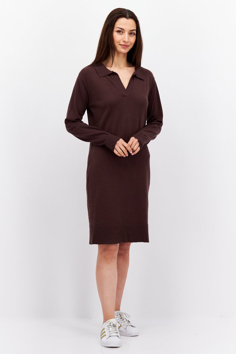 Fire & Glory Women Solid Sweater Dress, Brown - Image 1