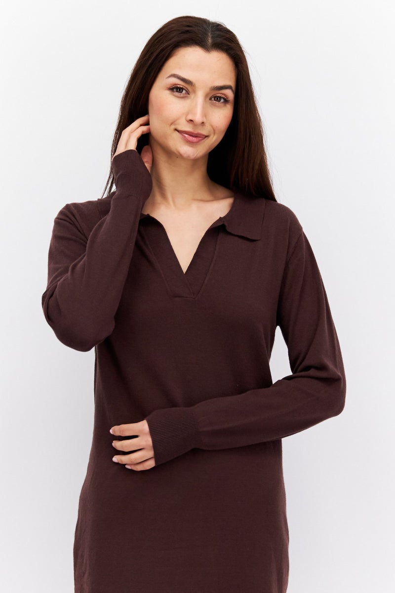 Fire & Glory Women Solid Sweater Dress, Brown - Image 2