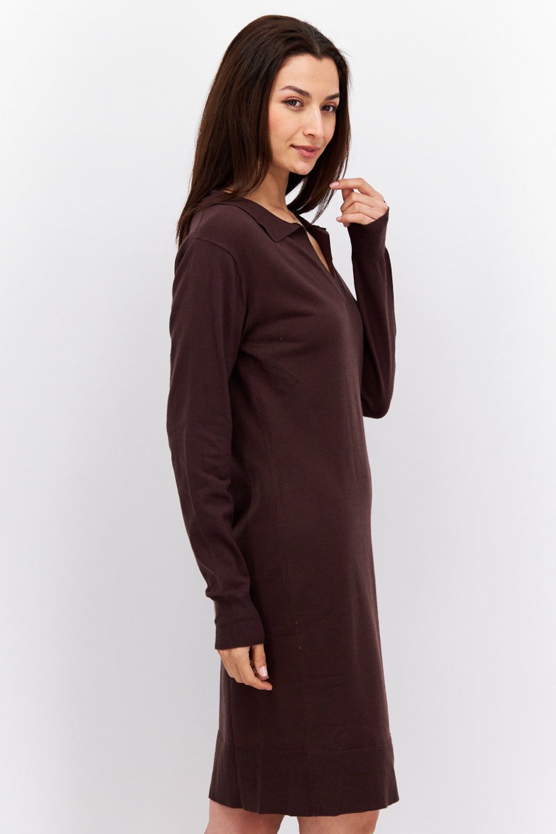 Fire & Glory Women Solid Sweater Dress, Brown - Image 4