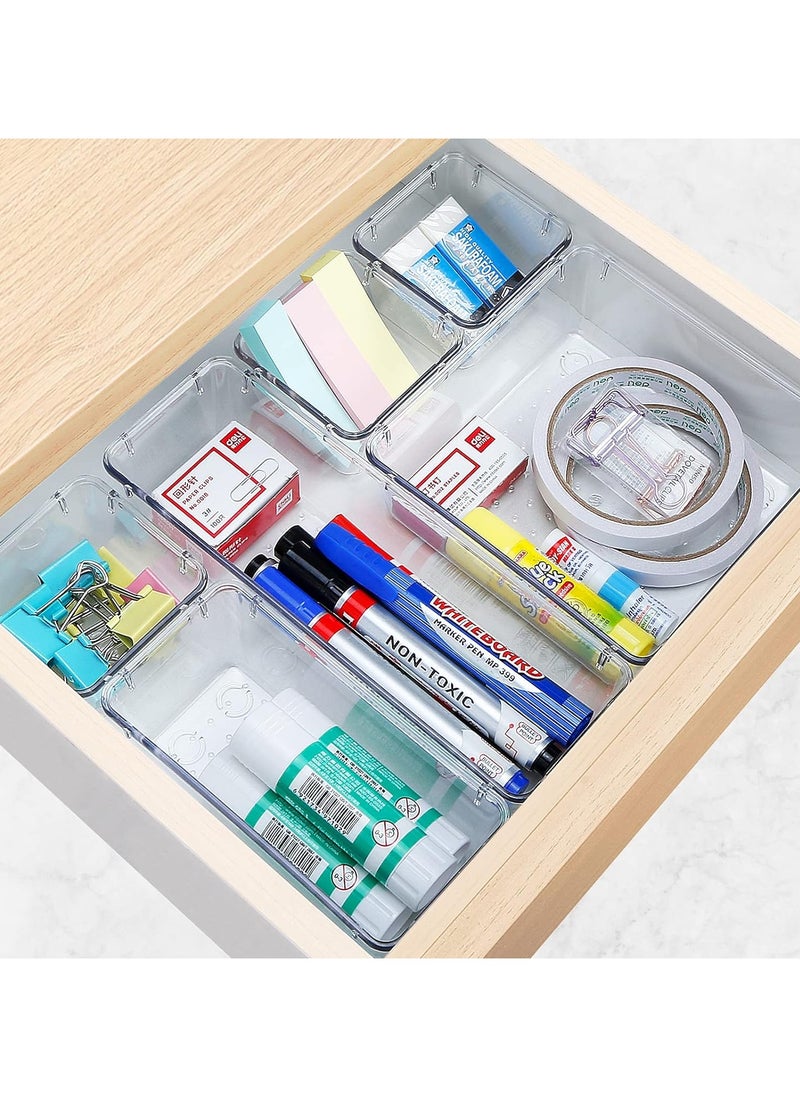 wnnualo 10 PCS Clear Plastic Drawer Organizers Set, 4-Size Versatile Bathroom and Vanity Drawer Organizer Trays, Storage Bins for Makeup, Bedroom, Kitchen Gadgets Utensils and Office  - Image 4