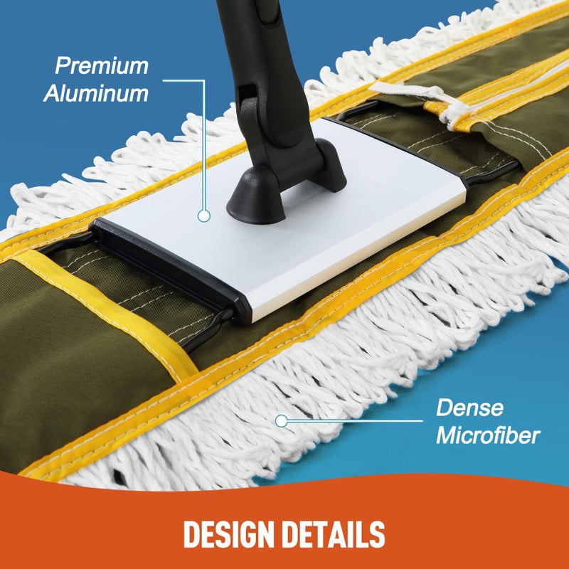 CLEANHOME 36" Commercial Dust Mops for Floor Cleaning Heavy Duty Floor Duster Mop with Long Handle Hotel Gym Household Cleaning Supplies for Hardwood, Tiles, Marble Floors (Green) - Image 3