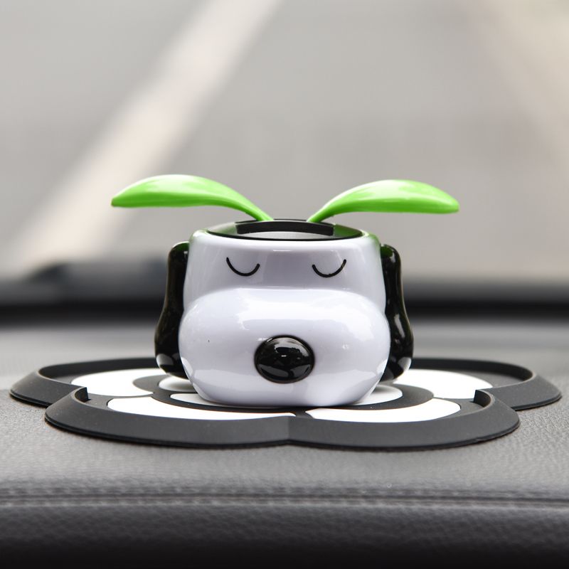 Solar-Powered Swinging Car Ornament with Apple, Flower, Snoopy, and Sunflower Designs