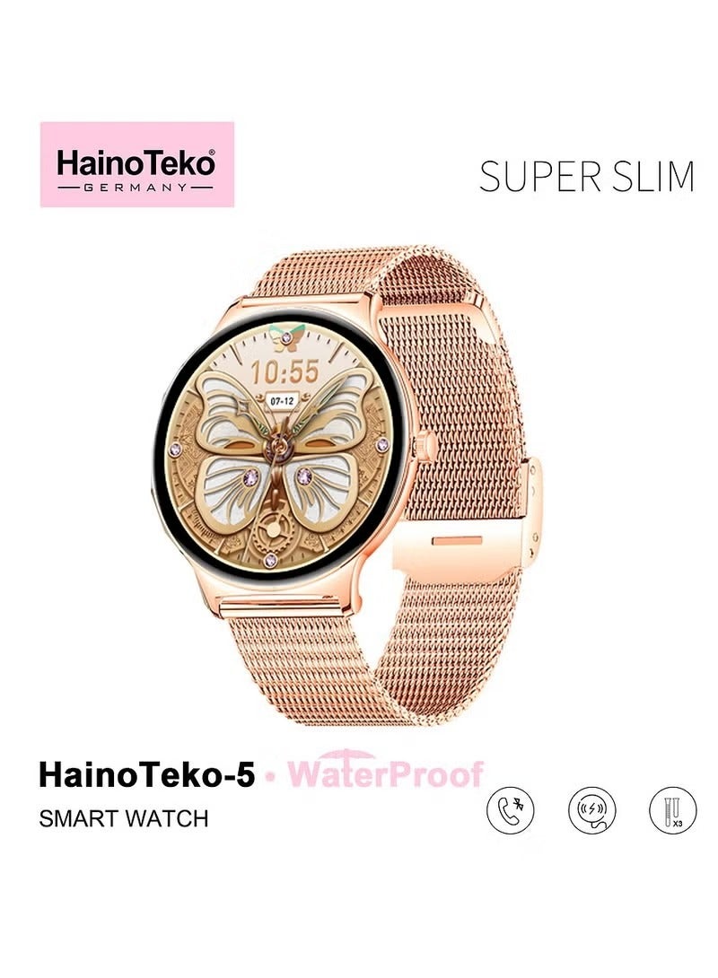 Haino Teko 5 Slim Smart Watch for Women – Round AMOLED Display, AI Voice Assistant, Waterproof, 3 Straps, Fitness Tracker – Gold - Image 2