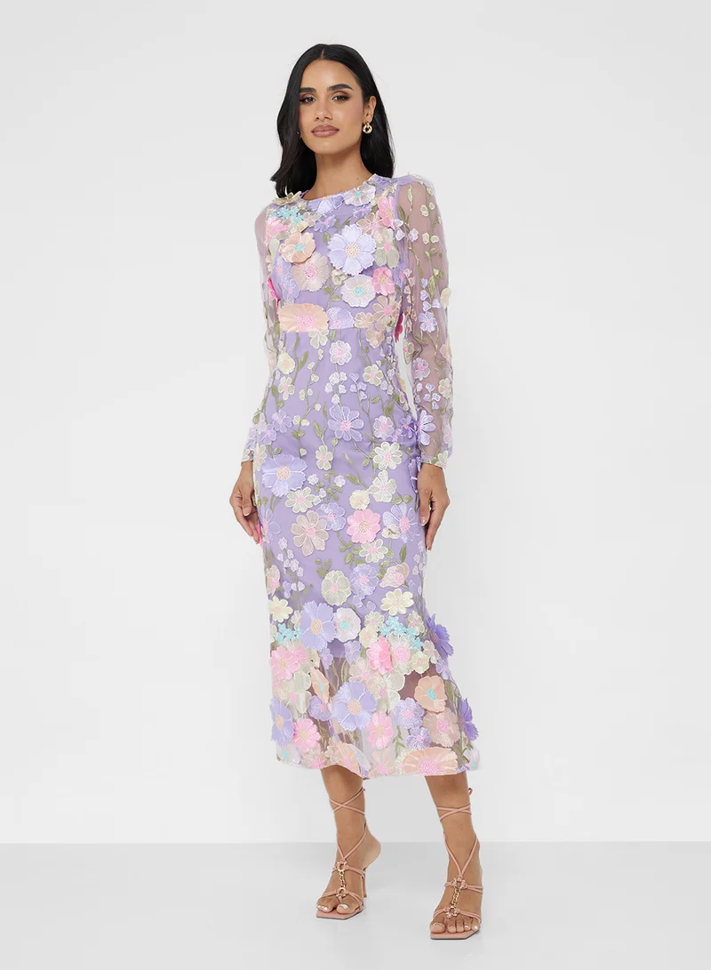 جينجر بوتيك 3D Floral Applique Mermaid Maxi Gown