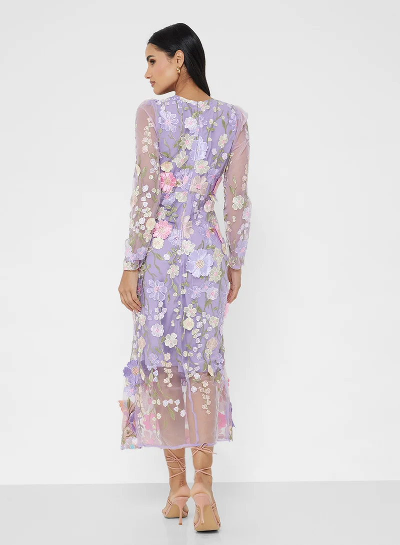 جينجر بوتيك 3D Floral Applique Mermaid Maxi Gown