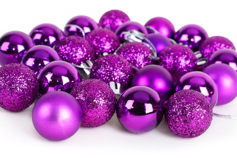 Christmas Concepts Pack of 25-25mm Mini Christmas Tree Baubles - Shiny  Matte & Glitter Decorated Ornaments (Purple) - Image 3