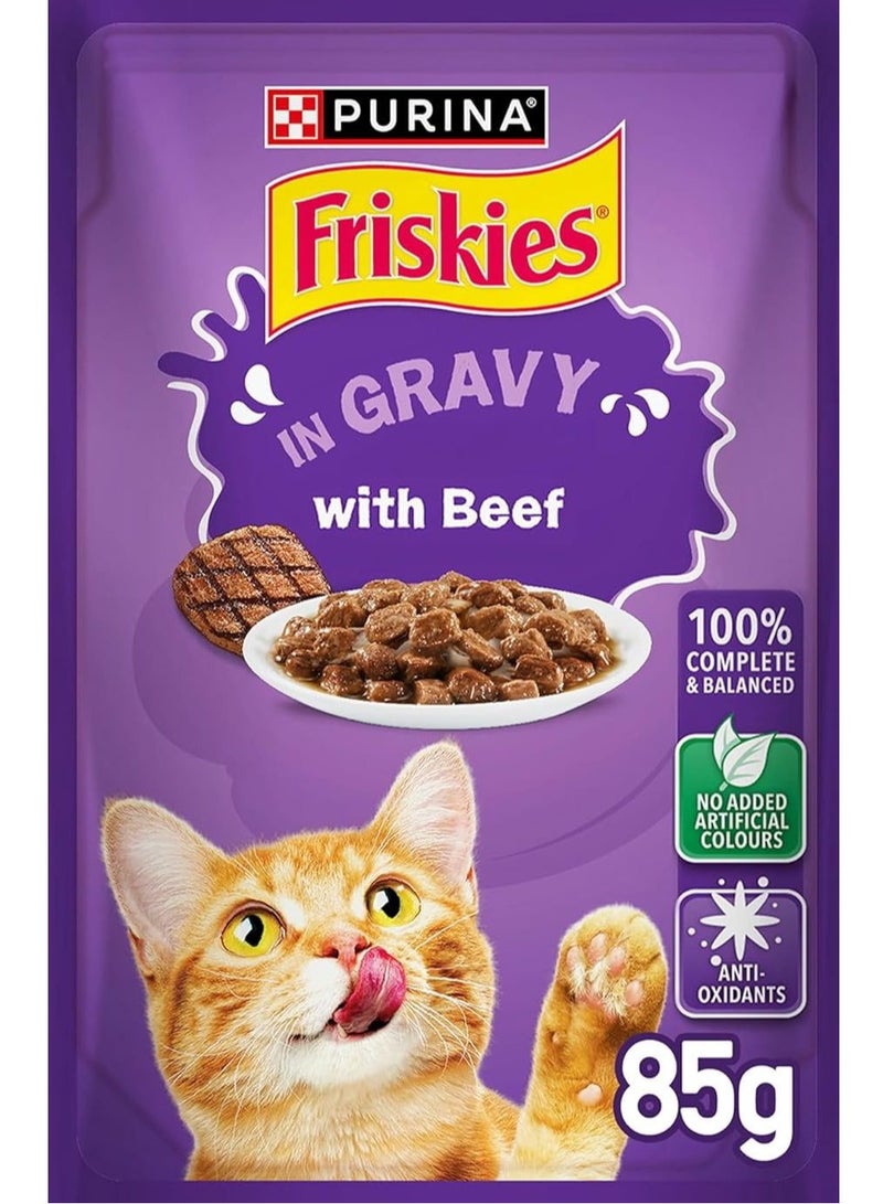 PURINA Friskies Beef In Gravy Wet Cat Food Pouch 85 G - Image 1