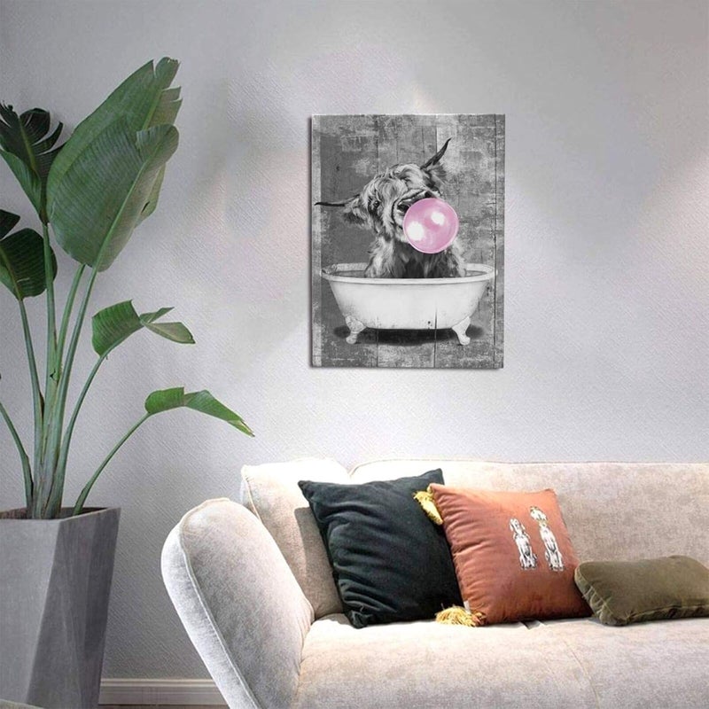 HANKCLES Highland Cow Canvas Wall Art in Bathtub - Image 3