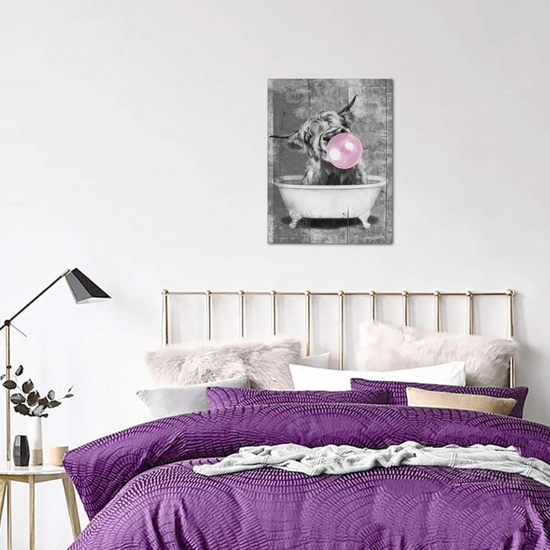 HANKCLES Highland Cow Canvas Wall Art in Bathtub - Image 4