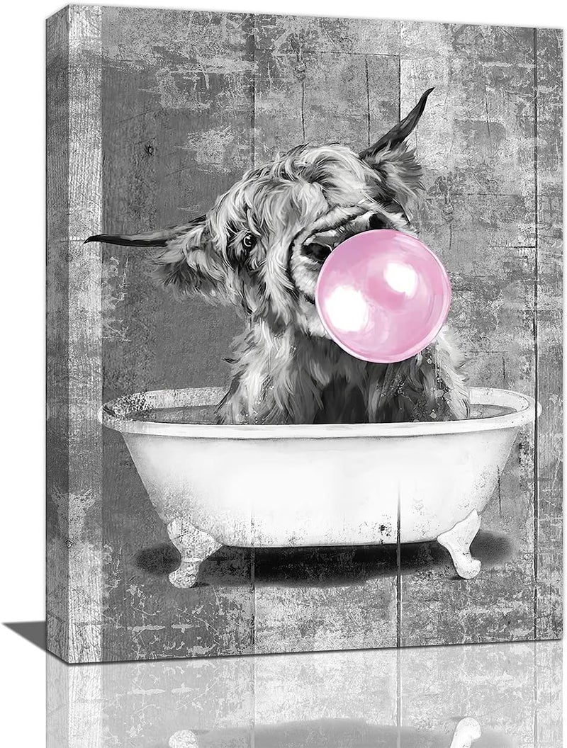 HANKCLES Highland Cow Canvas Wall Art in Bathtub - Image 1
