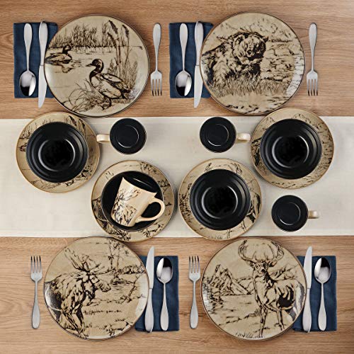 Mossy Oak Animal Print 16 Piece Dinnerware Set, Service for 4, Black and Beige - Image 3