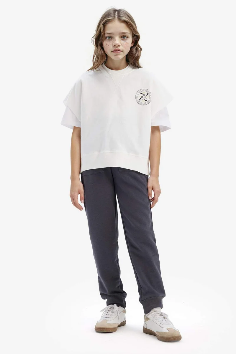 ديفاكتو Girl Oversize Crew Neck Slogan Printed Sweatshirt