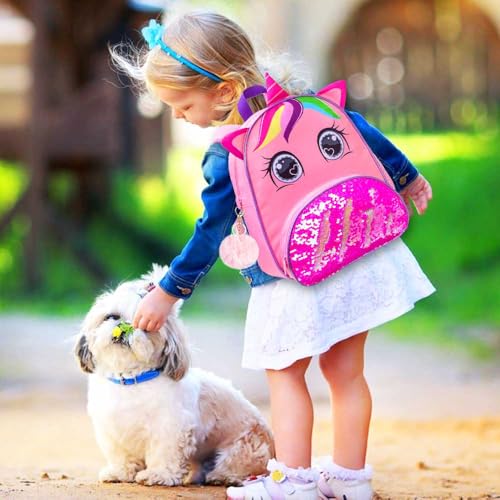 KLFVB 3PCS Toddler Backpack for Girls, 12” Unicorn Bookbag and Lunch Box - Image 2