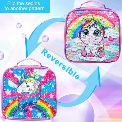 KLFVB 3PCS Toddler Backpack for Girls, 12” Unicorn Bookbag and Lunch Box - Image 3