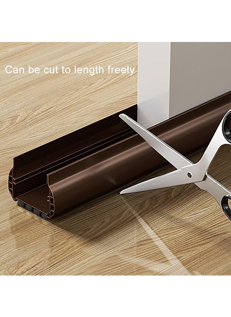 Hihonor - Under Door Draft Stopper with Brush, Upgrade Cuttable Under Door Seal Blocker Insulator Door Sweep Weather Stripping Noise Stopper Strong Adhesive 36.6" Length (Brown) - Image 1