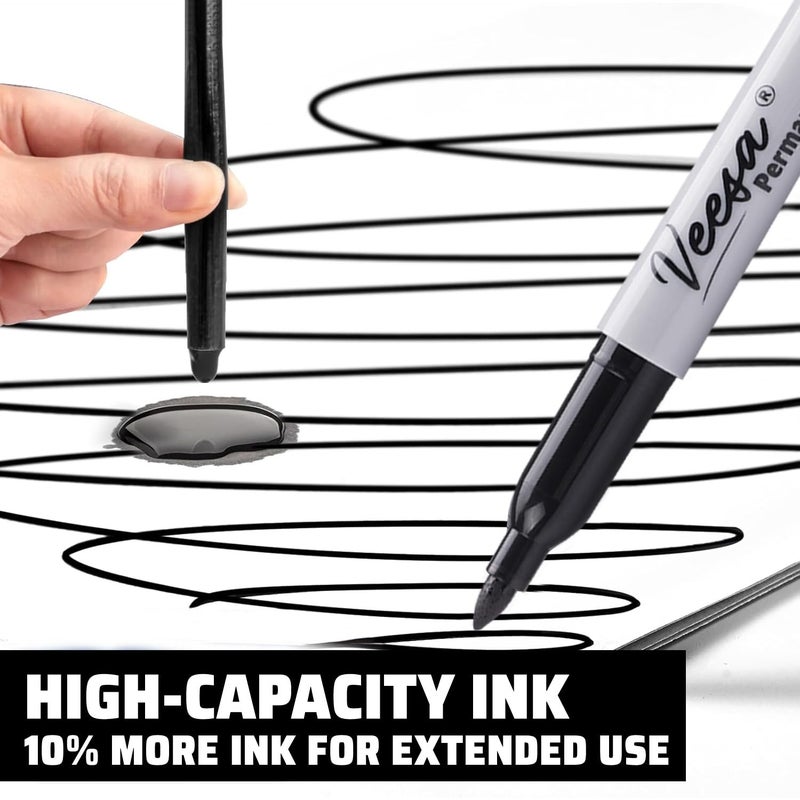VEESA 36 Pack Permanent Markers Fine Tip, Black Permanent Marker Pens for Office, School & Home, Waterproof, Smear-Proof, Quick-Drying - Image 4