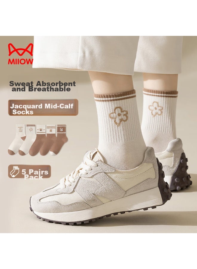 MIIOW Maoren 5 Pairs Of Women's Socks, Jacquard Mid-calf Socks, Summer Ladies' Sports Socks, Meilade Styling Casual Long Socks - Image 4