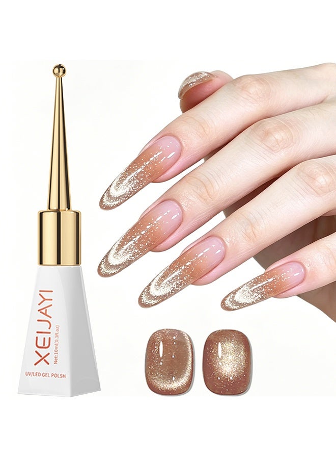 XEIJAYI Uv Led Gel Polish, Nude Gold Cat Eye Gel Nail Polish, Warm Champagne Magnetic Shimmer UV/LED Soak-Off Nail Gel, Long-Lasting Salon-Quality Varnish for Manicure 05 - Image 1