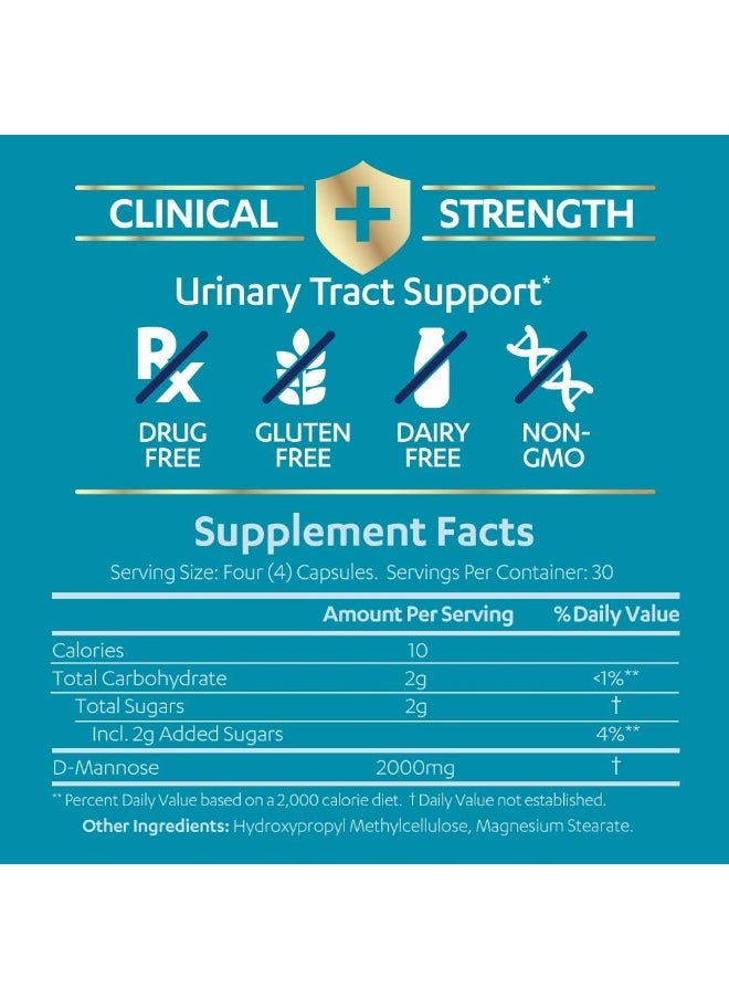 AZO Mannose Urinary Tract Health Cleanse Flush And Protect The Urinary Tract Clinical Strength, Non-Gmo, 120 Count  - Image 2