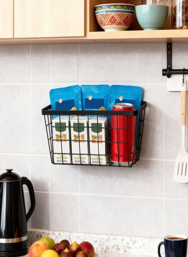 LeleCAT Hanging Storage Basket & Cabinet Door Organizer - Metal Wire Baskets for Wall Mounted, No Drill Adhesive,Multi-Purpose Kitchen/Bath/Food/Onion/Potato Organizer, 2-Pack Black - Image 4