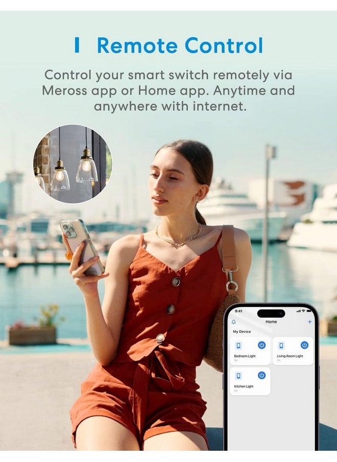 meross - meross Smart Light Switch Supports Apple HomeKit, Siri, Alexa, Google Assistant & SmartThings, 2.4GHz Wi-Fi Light Switch, Neutral Wire Required, Single Pole, Remote Control Schedule, 2 Pack - Image 1