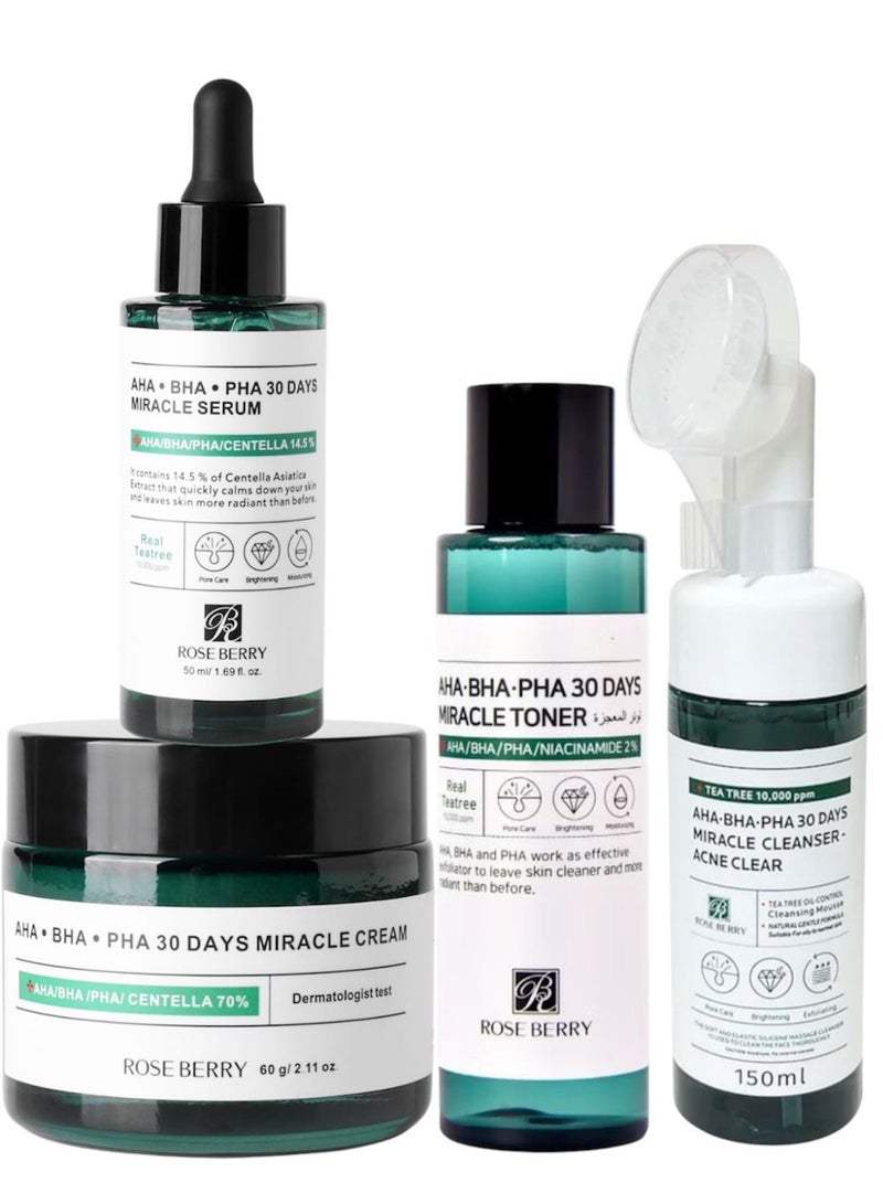 AHA • BHA • PHA 30 DAYS MIRACLE SERUM + MIRACLE CREAM +MIRACLE TONER + MIRACLE CLEANSER ACNE CLEAR