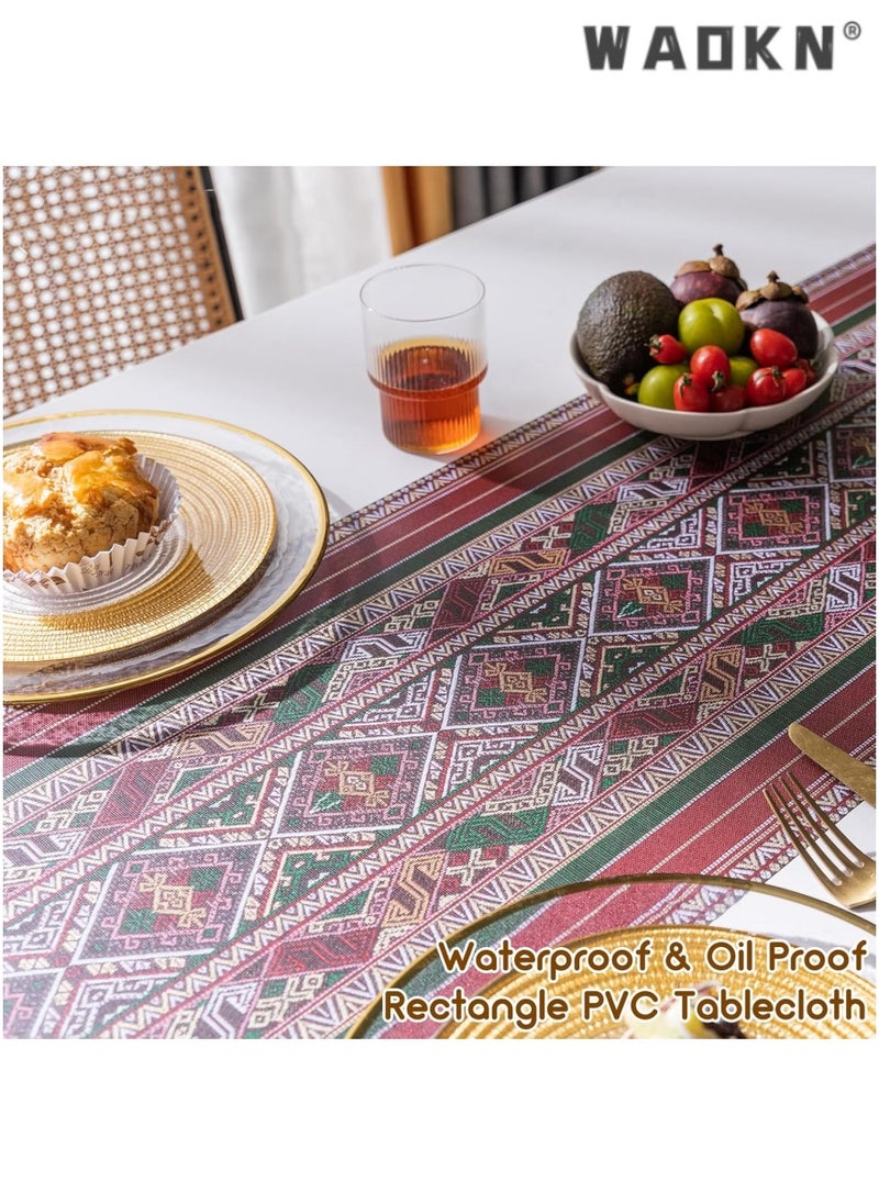 WAOKN Tablecloth Rectangular Table Cloth PVC Tablecloth Dinning Table Cover Water Oil Proof Wrinkle-Free Tablecloth Bohemian Table Cloths for Kitchen Dinning  - Image 2