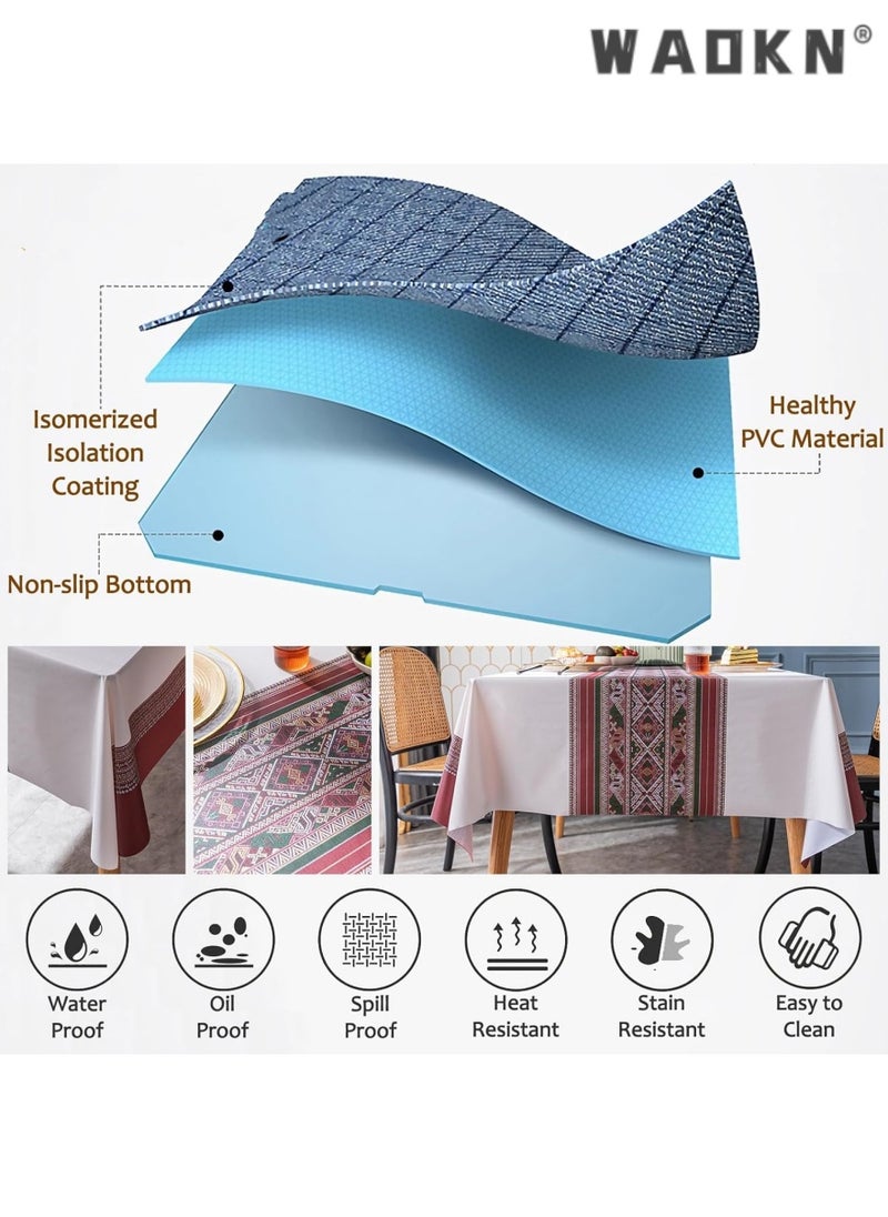 WAOKN Tablecloth Rectangular Table Cloth PVC Tablecloth Dinning Table Cover Water Oil Proof Wrinkle-Free Tablecloth Bohemian Table Cloths for Kitchen Dinning  - Image 4
