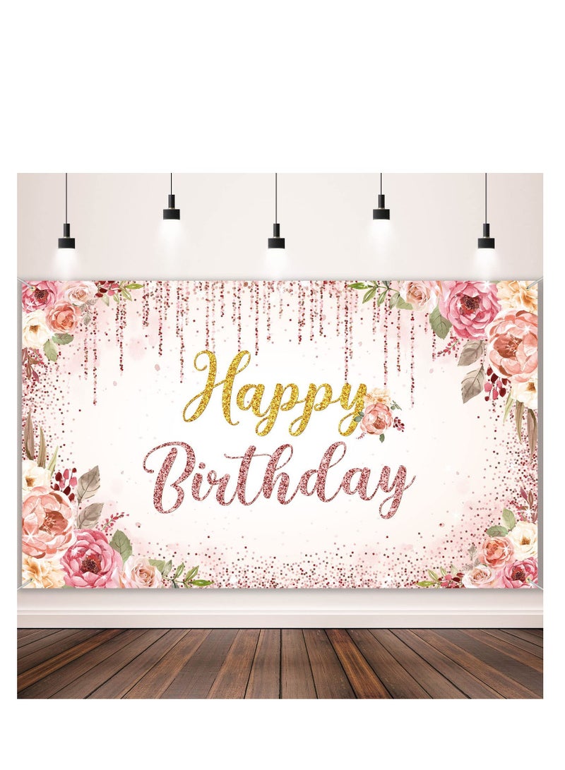 Rose Gold Glitter Birthday Background Banner, 71x47 Inch Photo Backdrop for Girls' Birthday Party Decorations, Elegant Pink and Gold Celebration Supplies. - Image 1