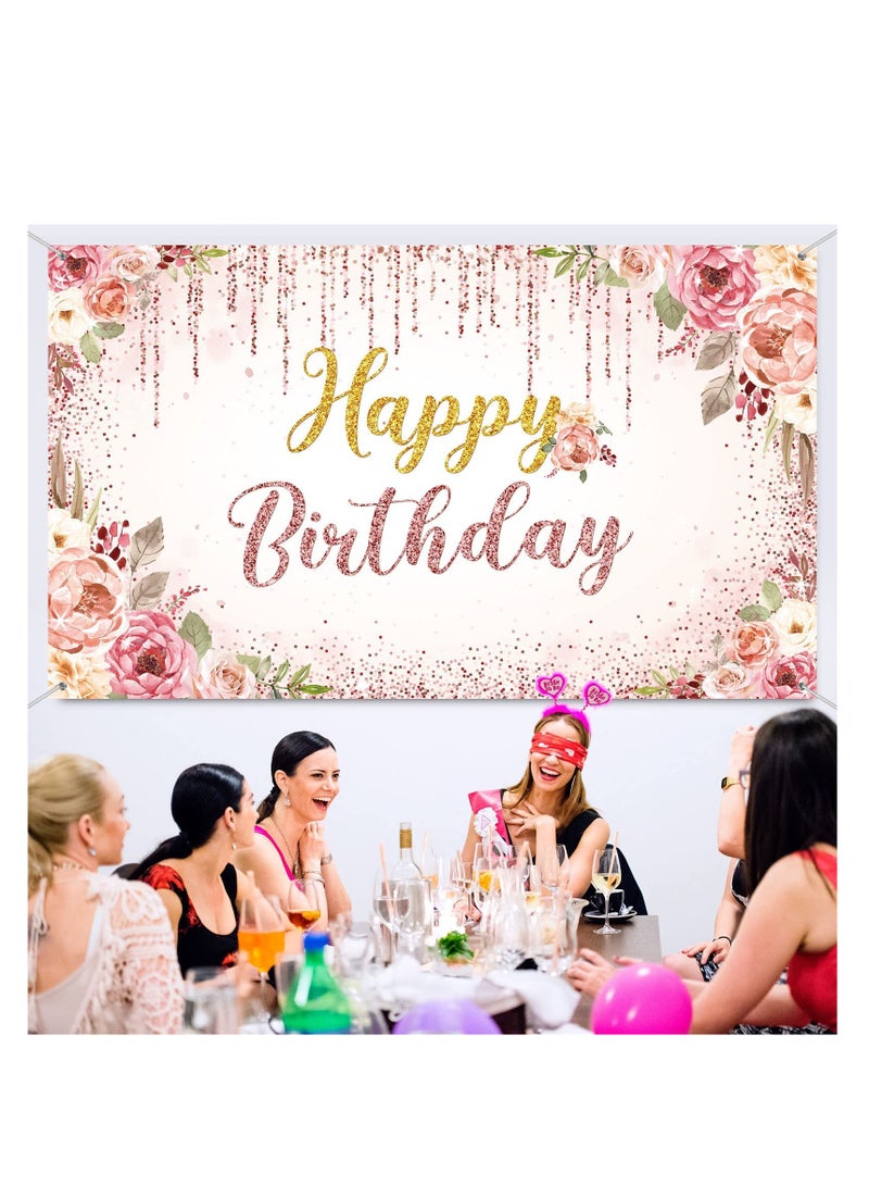 Rose Gold Glitter Birthday Background Banner, 71x47 Inch Photo Backdrop for Girls' Birthday Party Decorations, Elegant Pink and Gold Celebration Supplies. - Image 3