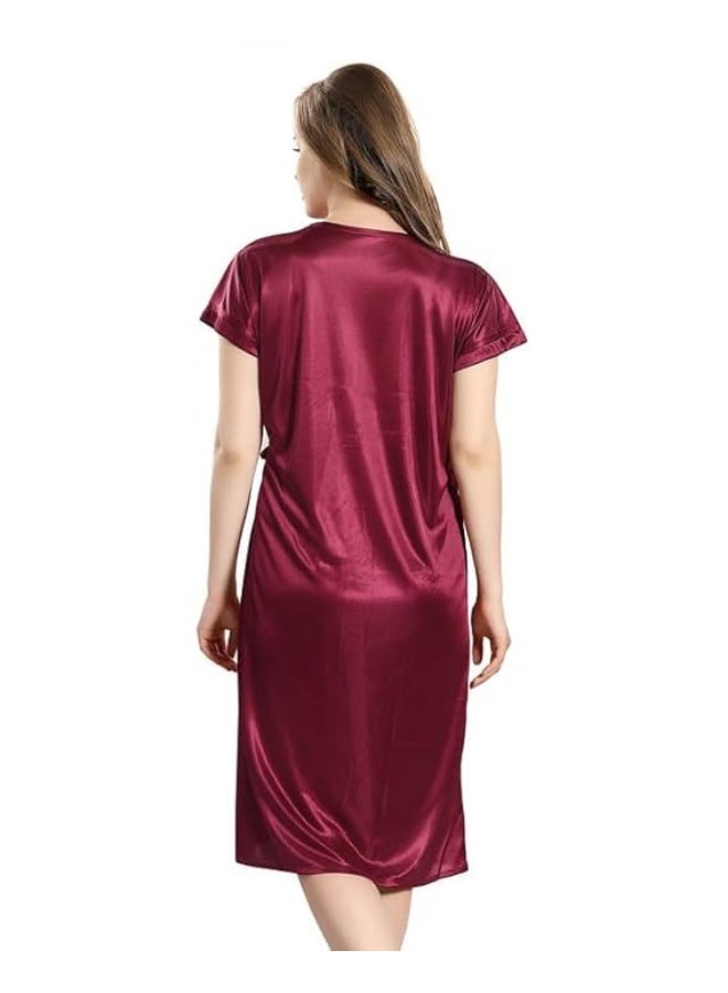 AV2 Store AV2 Women Satin Short Nighty with Lace & Robe 1306 - Image 3