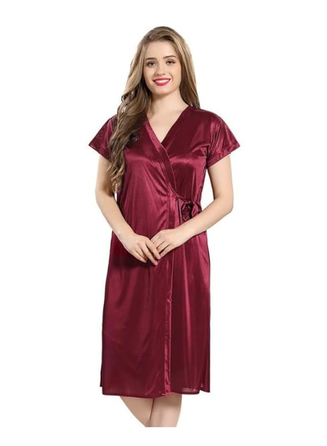 AV2 Store AV2 Women Satin Short Nighty with Lace & Robe 1306 - Image 1
