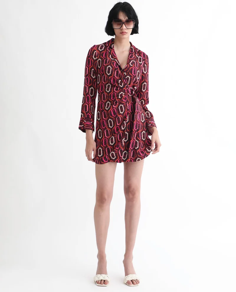 Rareism Women's Contemporary Geometry Wrap Dress
