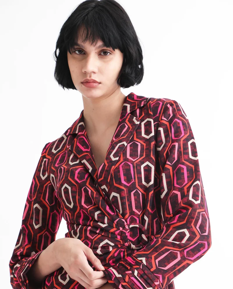 Rareism Women's Contemporary Geometry Wrap Dress