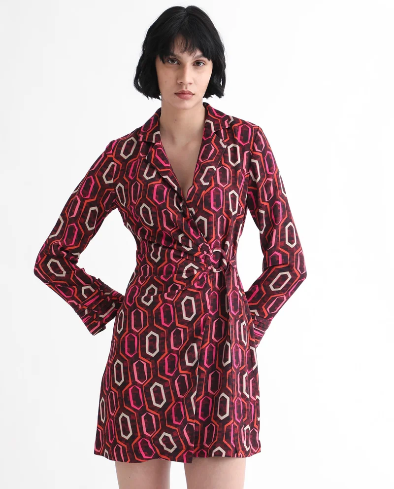 Rareism Women's Contemporary Geometry Wrap Dress