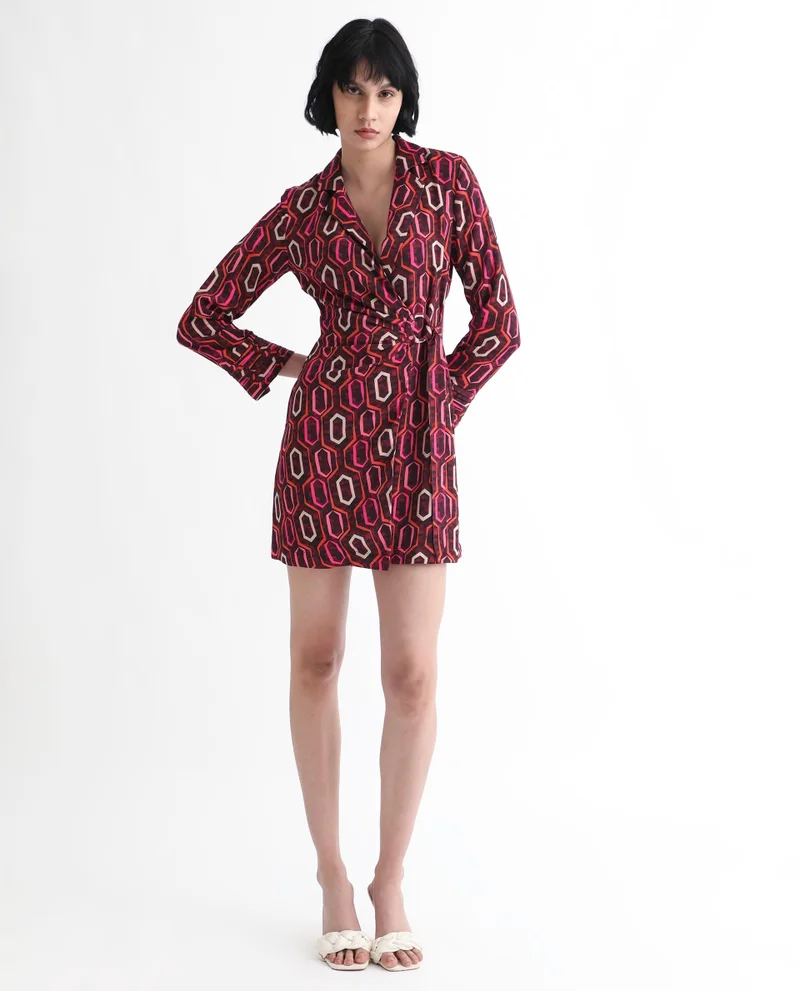 Rareism Women's Contemporary Geometry Wrap Dress