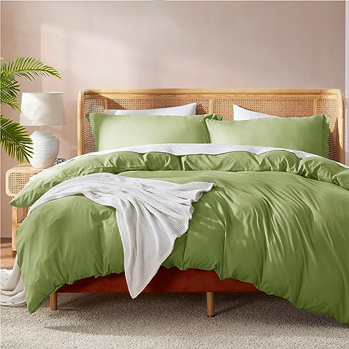 Nestl Calla Green Duvet Cover Full Size  Soft Double Brushed Full Size Duvet Cover Set 3 Piece with Button Closure 1 Duvet Cover 80x90 inches and 2 Pillow Shams