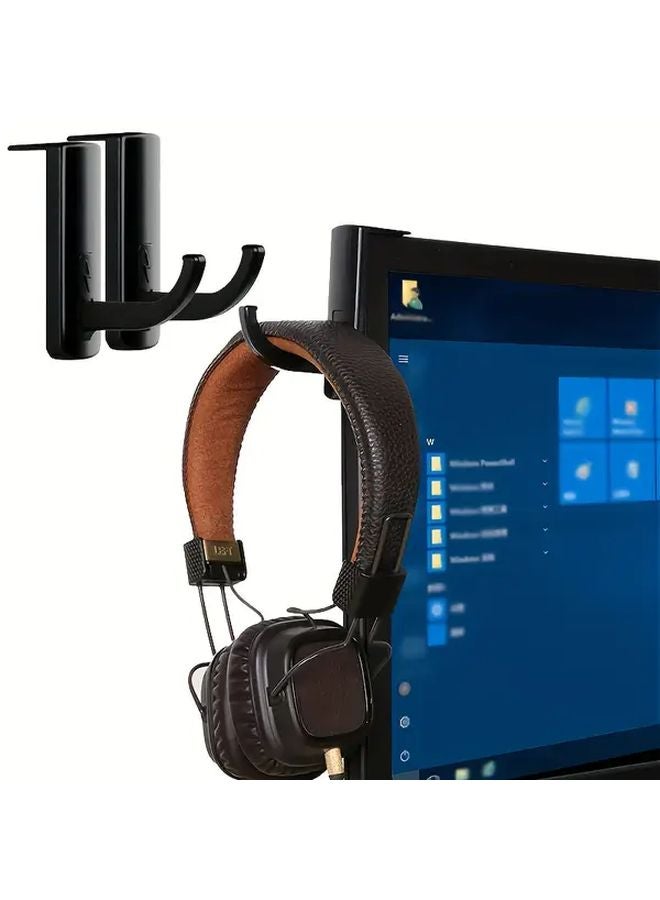 Black Headphone Stand Hook Mount for Desk Wall 4pcs Durable Plastic Space Saver - Image 2