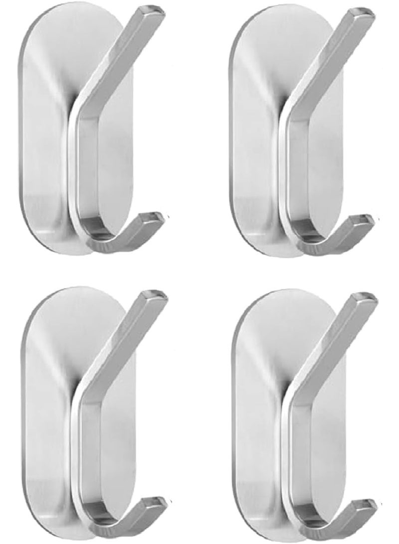 Towel Hook Adhesive Hooks, 4 Pack Towel Racks for Bathroom Stainless Steel Wall Hooks Hanger Towel Holder Heavy Duty Robe Coat Hook for Towel, Coat, Robe, Cloth, Hat (Silver) - Image 1
